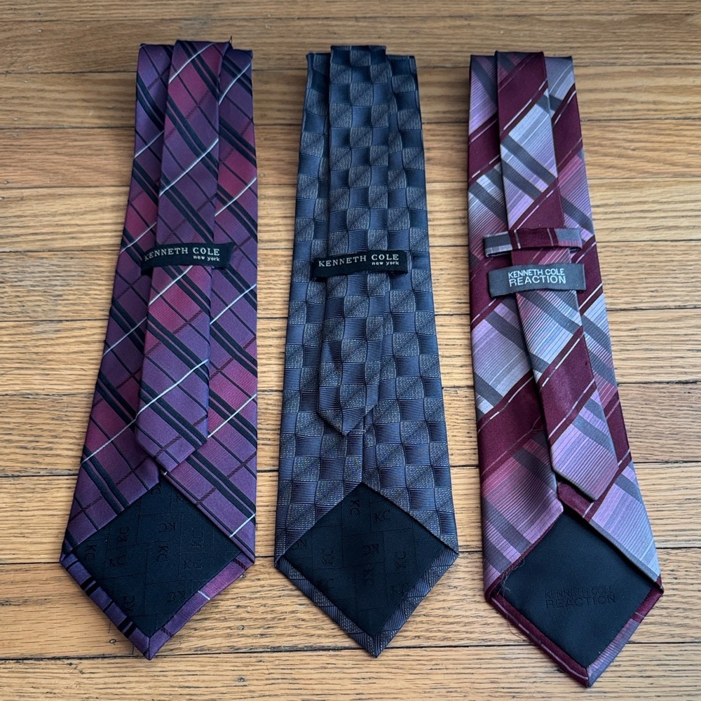 Kenneth Cole Men's Silk Tie Trio - Handmade Burgundy, Gray, Lavender